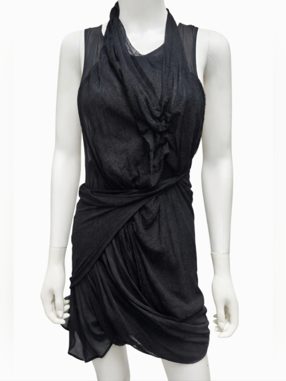 ONE FELL SWOOP | Black Draped Open Back Asymmetric Mini Dress S